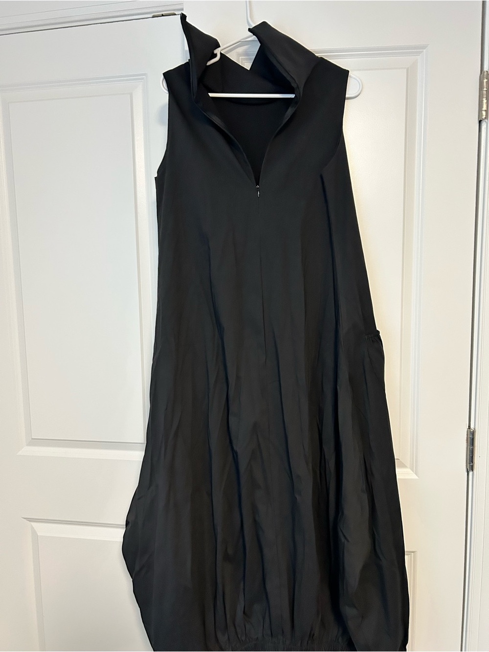 Sleeveless Black A-Line Zip Collar Dress